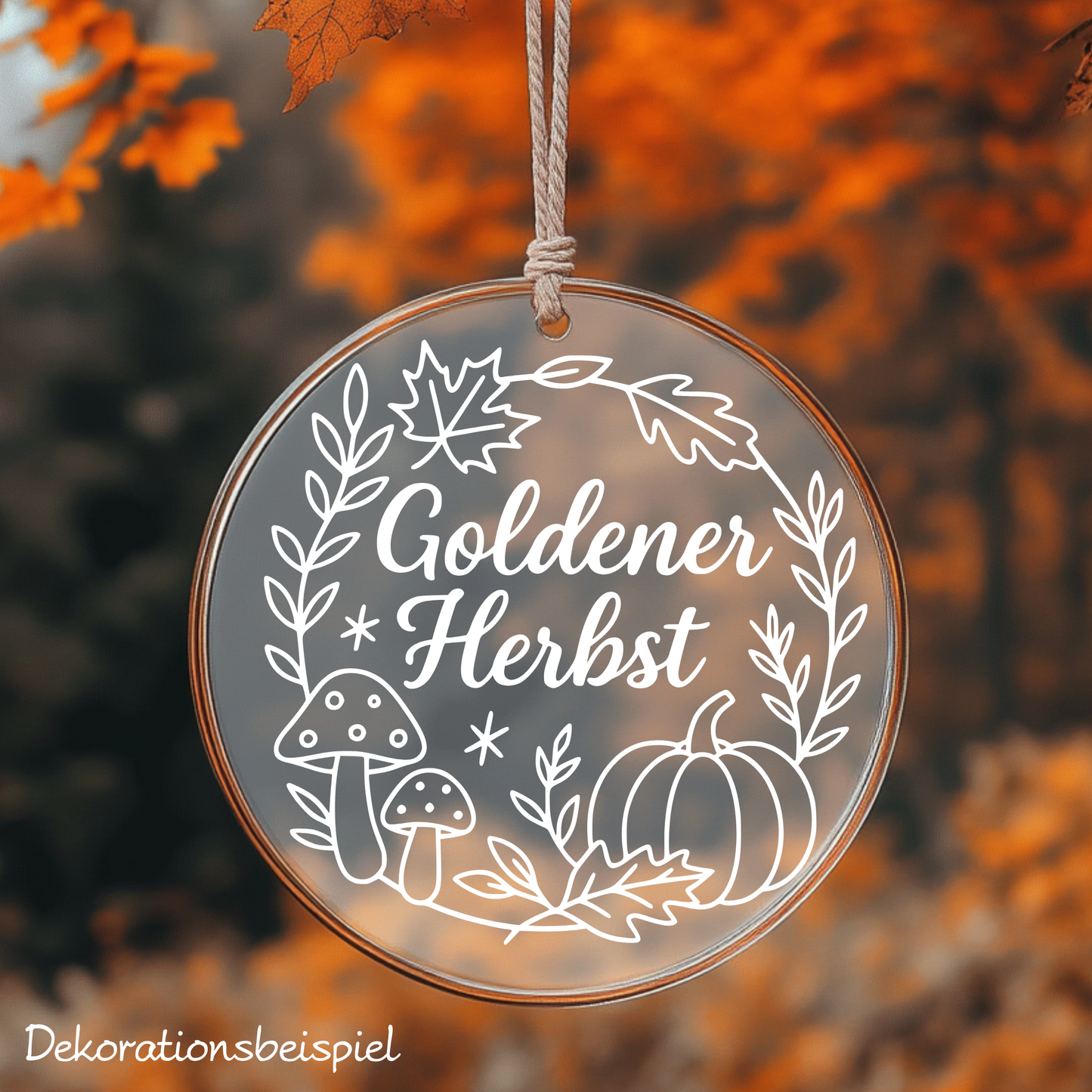 Fensterbild Goldener Herbst Pilze , Kürbis , Herbstlicher Aufkleber