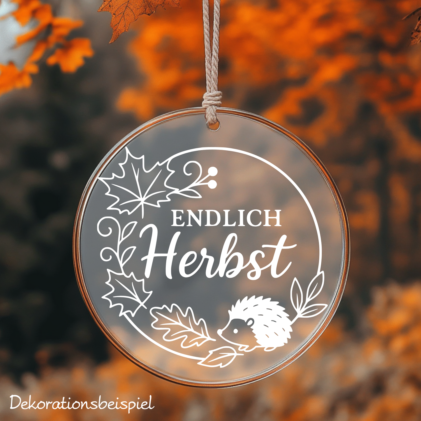 Fensterbild Endlich Herbst mit Igel , Herbstzeit Deko, Herbstlicher Aufkleber, Fensterdekoration, Herbstdekoration