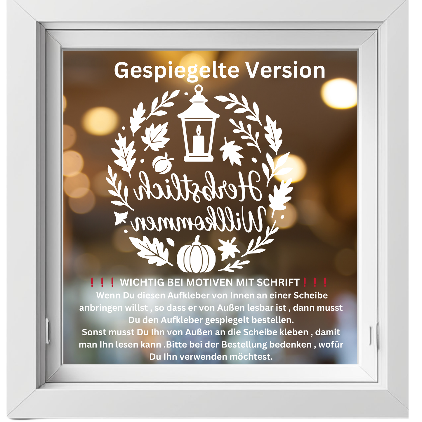 Fensterbild Kranz herbstlich Willkommen , Herbstlicher Aufkleber