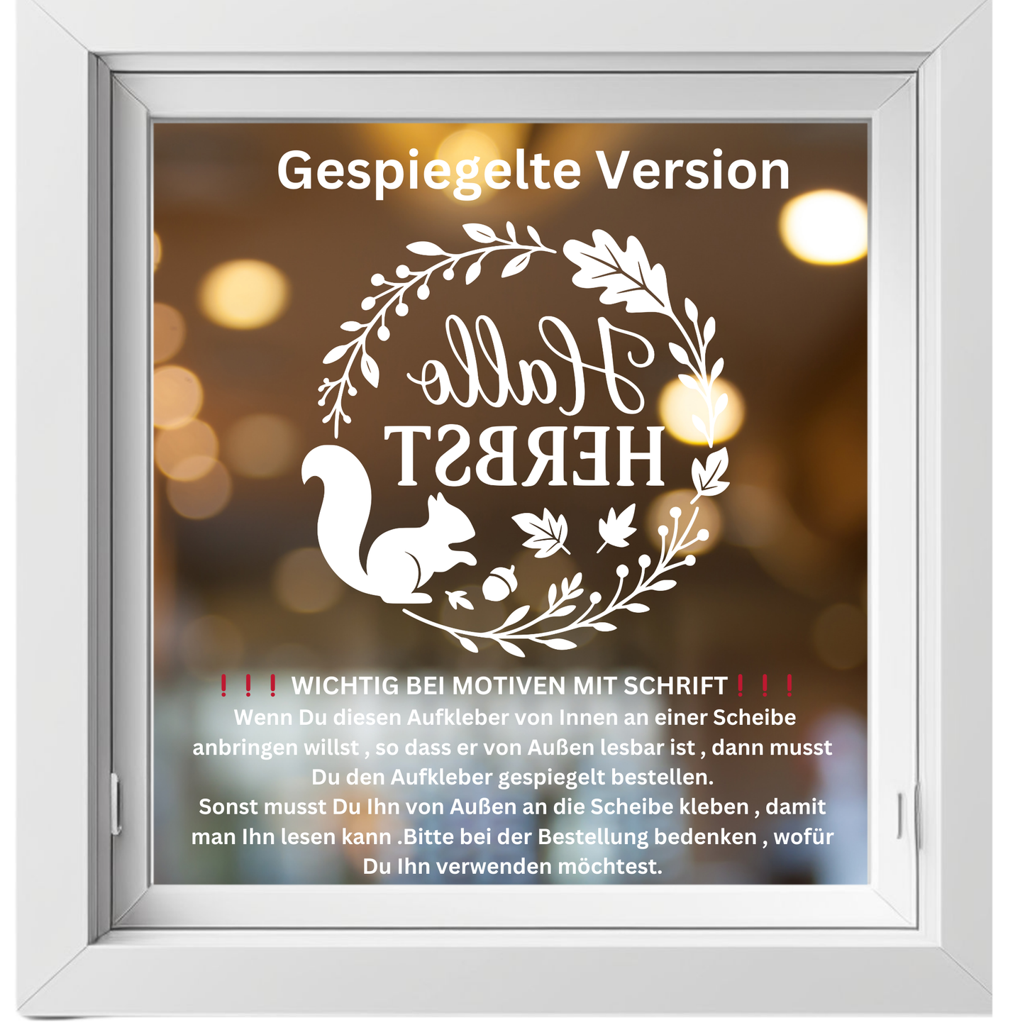 Fensterbild Herbstkranz herbstlicher Aufkleber Vinylaufkleber Hallo Herbst Eichhörnchen