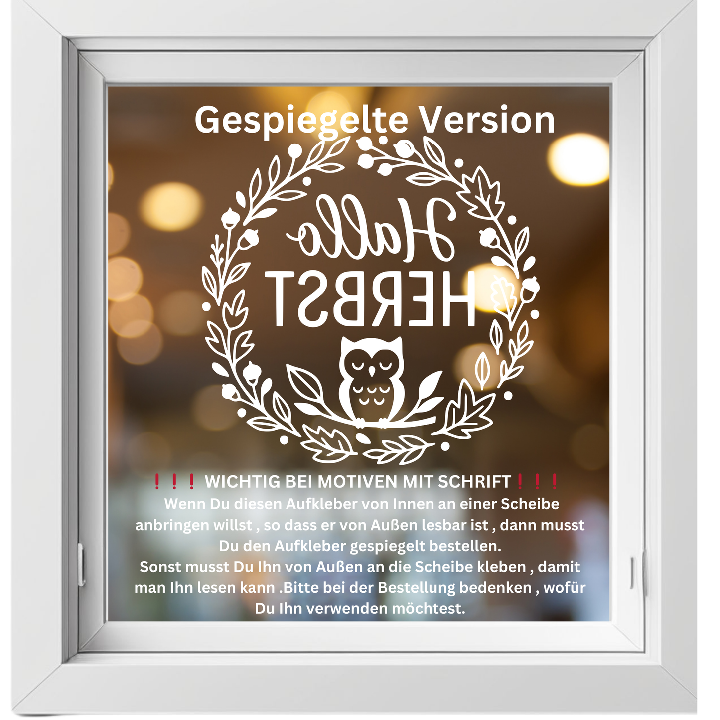 Fensterbild Herbstkranz herbstlicher Aufkleber Vinylaufkleber Hallo Herbst Eule 2