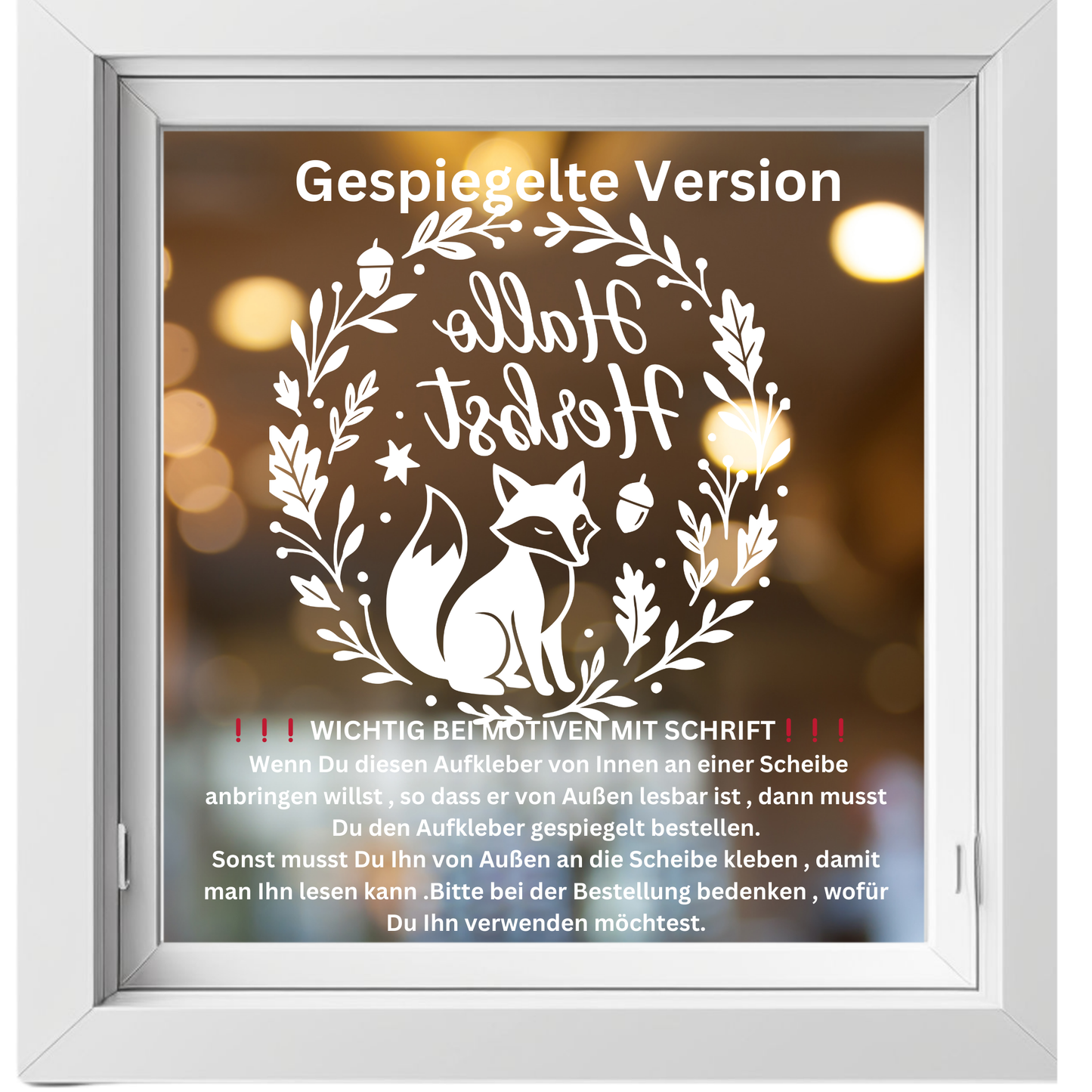 Fensterbild Herbstkranz herbstlicher Aufkleber Vinylaufkleber Hallo Herbst Fuchs
