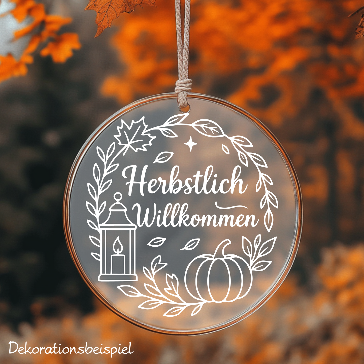 Fensterbild Kranz herbstlich Willkommen , Herbstlicher Aufkleber