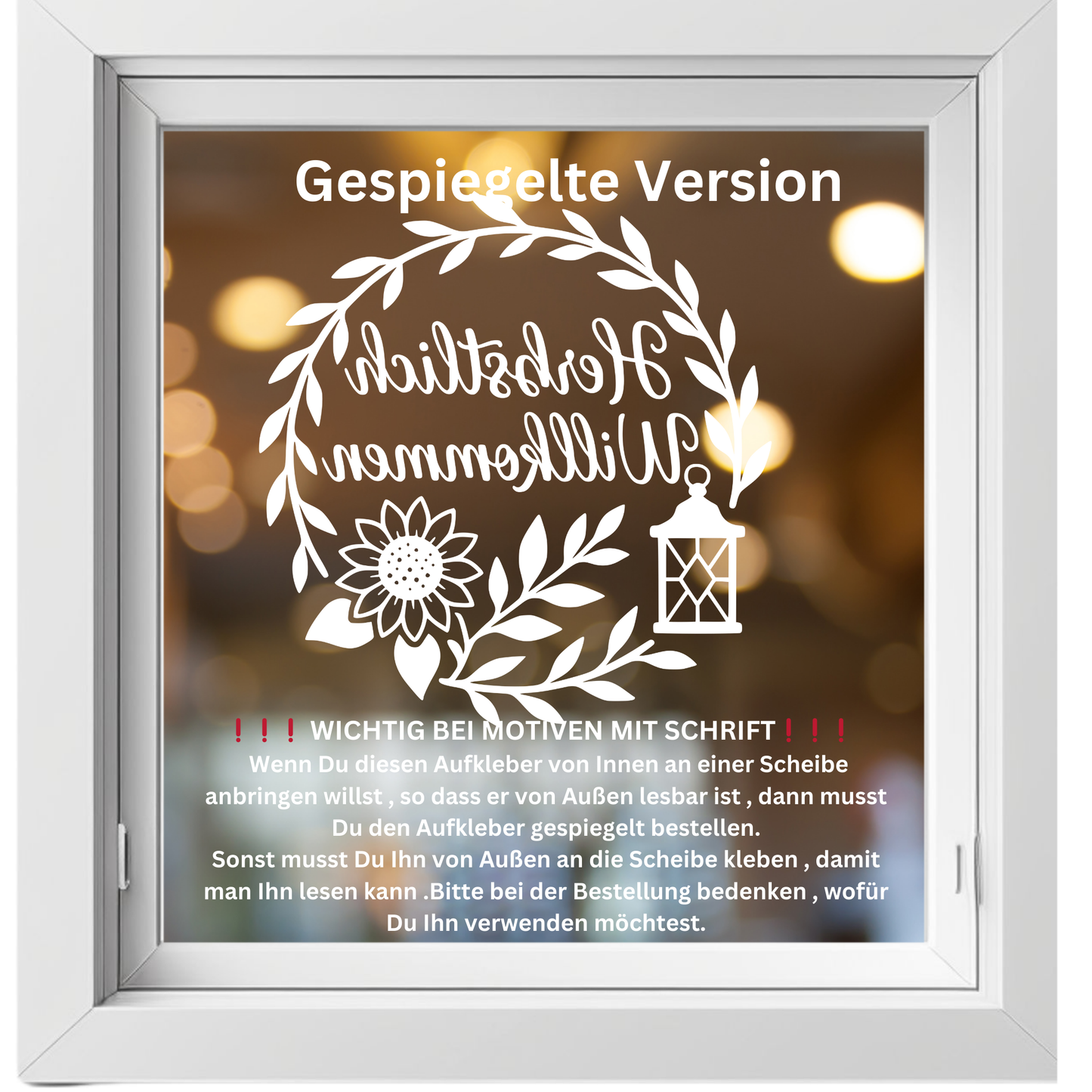 Fensterbild Kranz herbstlich Willkommen , Herbstlicher Aufkleber Sonnenblume