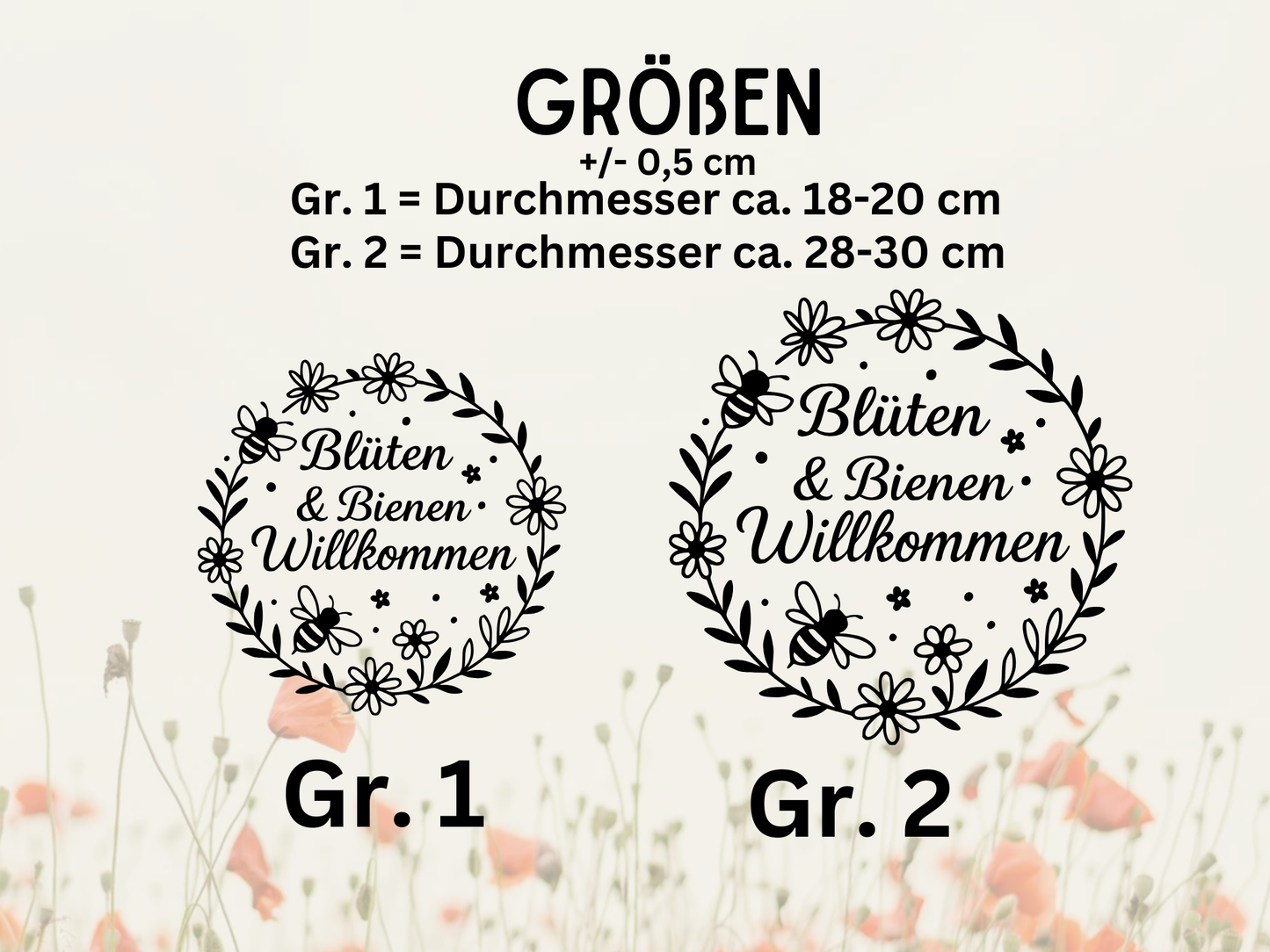 Fensterbild „Bienen & Blumen Willkommen“ – Vinyl Aufkleber für Fenster, Glas & Spiegel | Handgemachte Fensterdeko in 2 Größen & Farben | Frühlings- & Sommerdeko