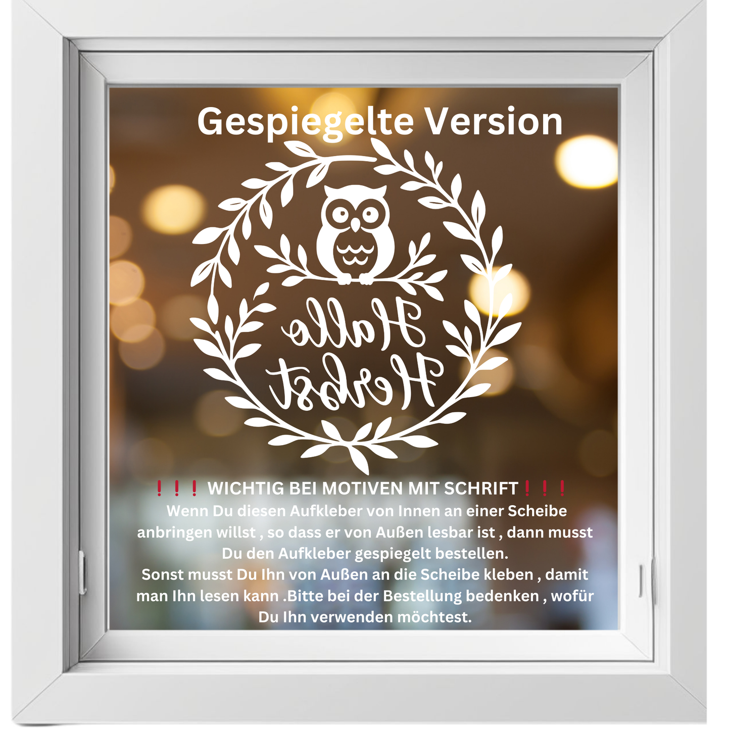 Fensterbild Herbstkranz herbstlicher Aufkleber Vinylaufkleber Hallo Herbst Eule