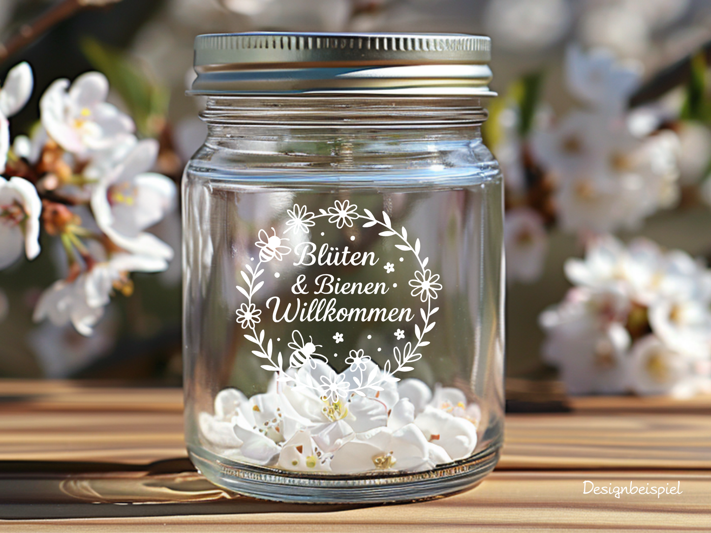 Fensterbild „Bienen & Blumen Willkommen“ – Vinyl Aufkleber für Fenster, Glas & Spiegel | Handgemachte Fensterdeko in 2 Größen & Farben | Frühlings- & Sommerdeko