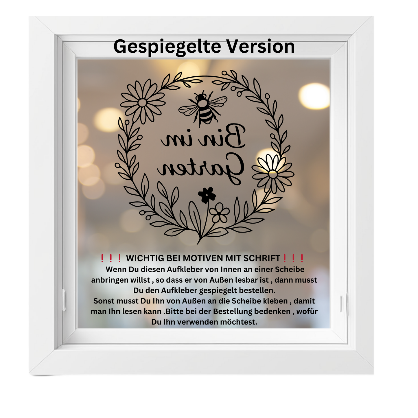 Fensterbild „Bin im Garten Hinweis “ – Vinyl Aufkleber für Fenster, Glas & Spiegel | Handgemachte Fensterdeko in 2 Größen & Farben
