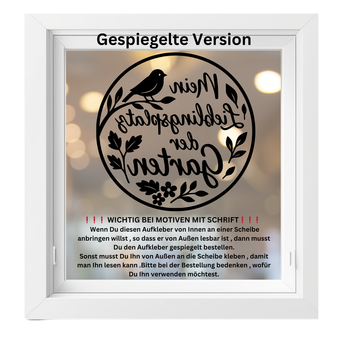 Fensterbild „Lieblingsplatz Garten“ – Vinyl Aufkleber
