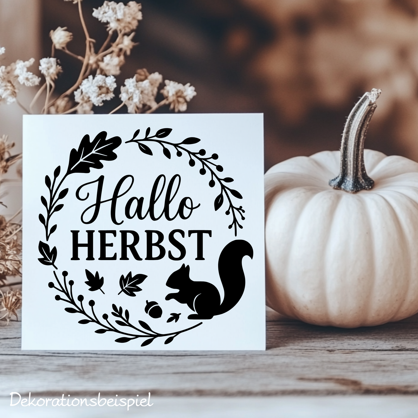 Fensterbild Herbstkranz herbstlicher Aufkleber Vinylaufkleber Hallo Herbst Eichhörnchen
