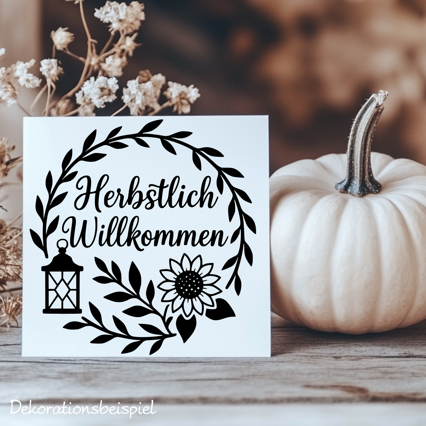 Fensterbild Kranz herbstlich Willkommen , Herbstlicher Aufkleber Sonnenblume