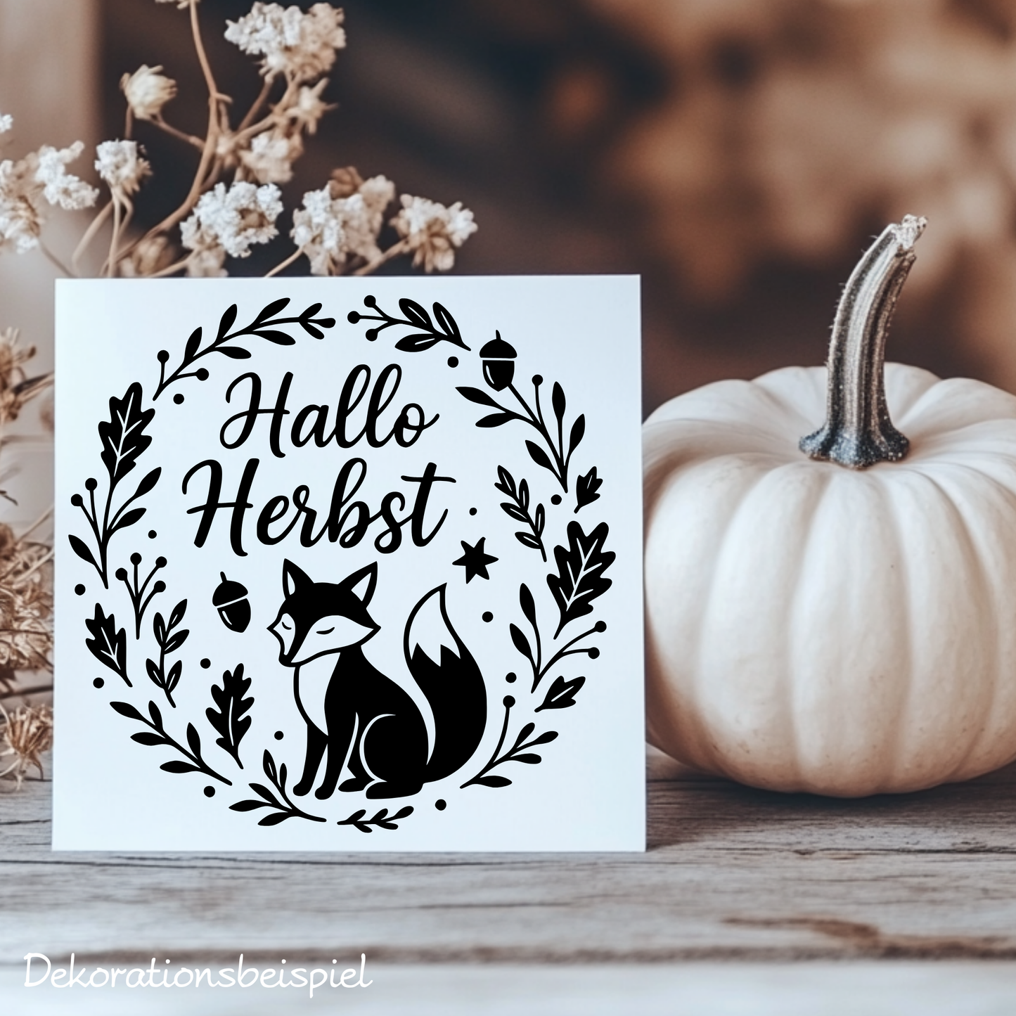Fensterbild Herbstkranz herbstlicher Aufkleber Vinylaufkleber Hallo Herbst Fuchs