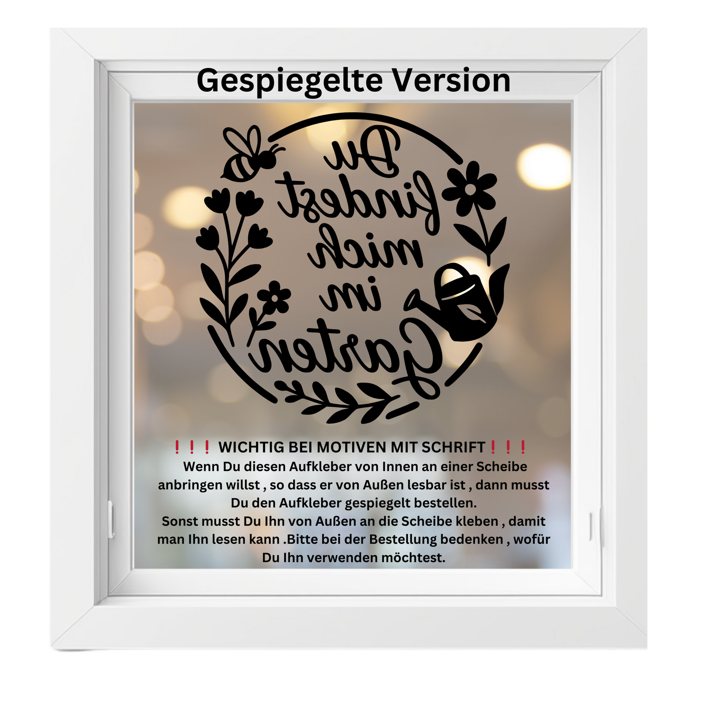 Fensterbild „Du findest mich im Garten“ – Vinyl Aufkleber für Fenster, Glas & Spiegel | Handgemachte Fensterdeko in 2 Größen & Farben | Frühlings- & Sommerdeko