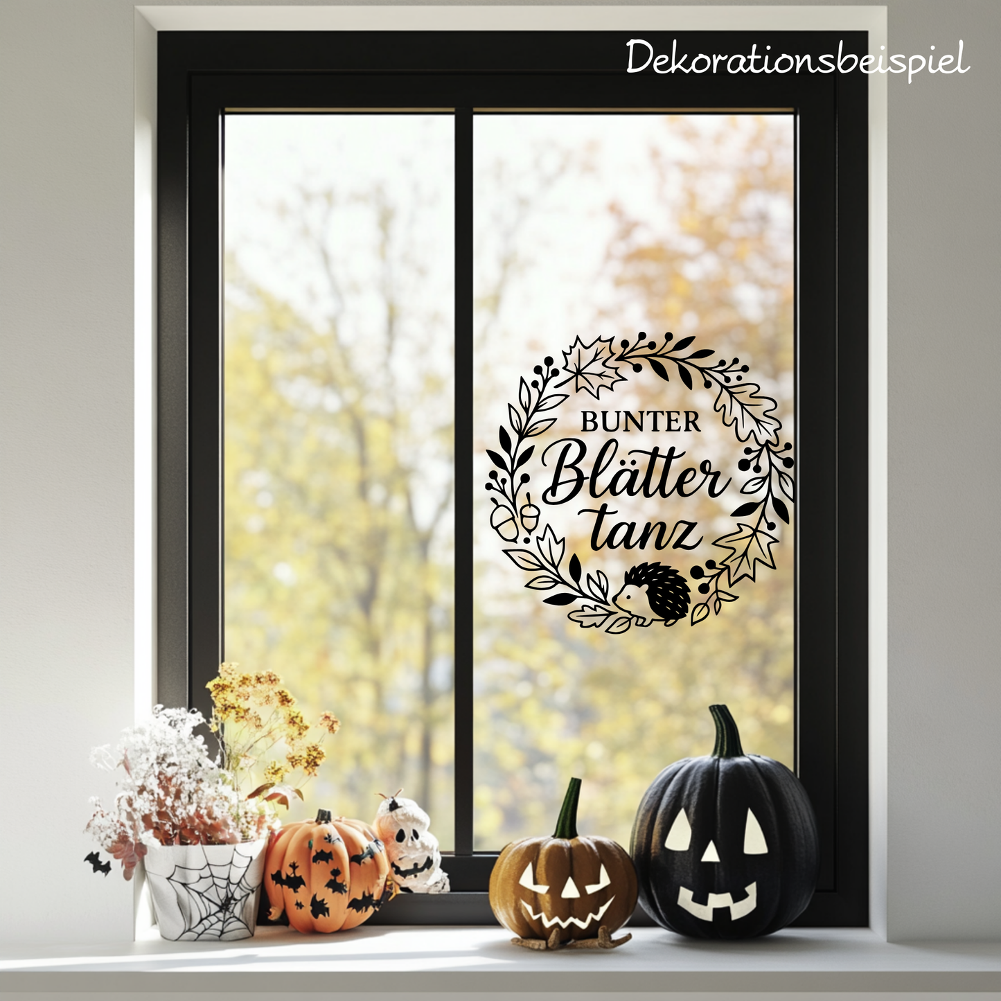 Fensterbild Bunter Blättertanz im Herbst , Herbstlicher Aufkleber