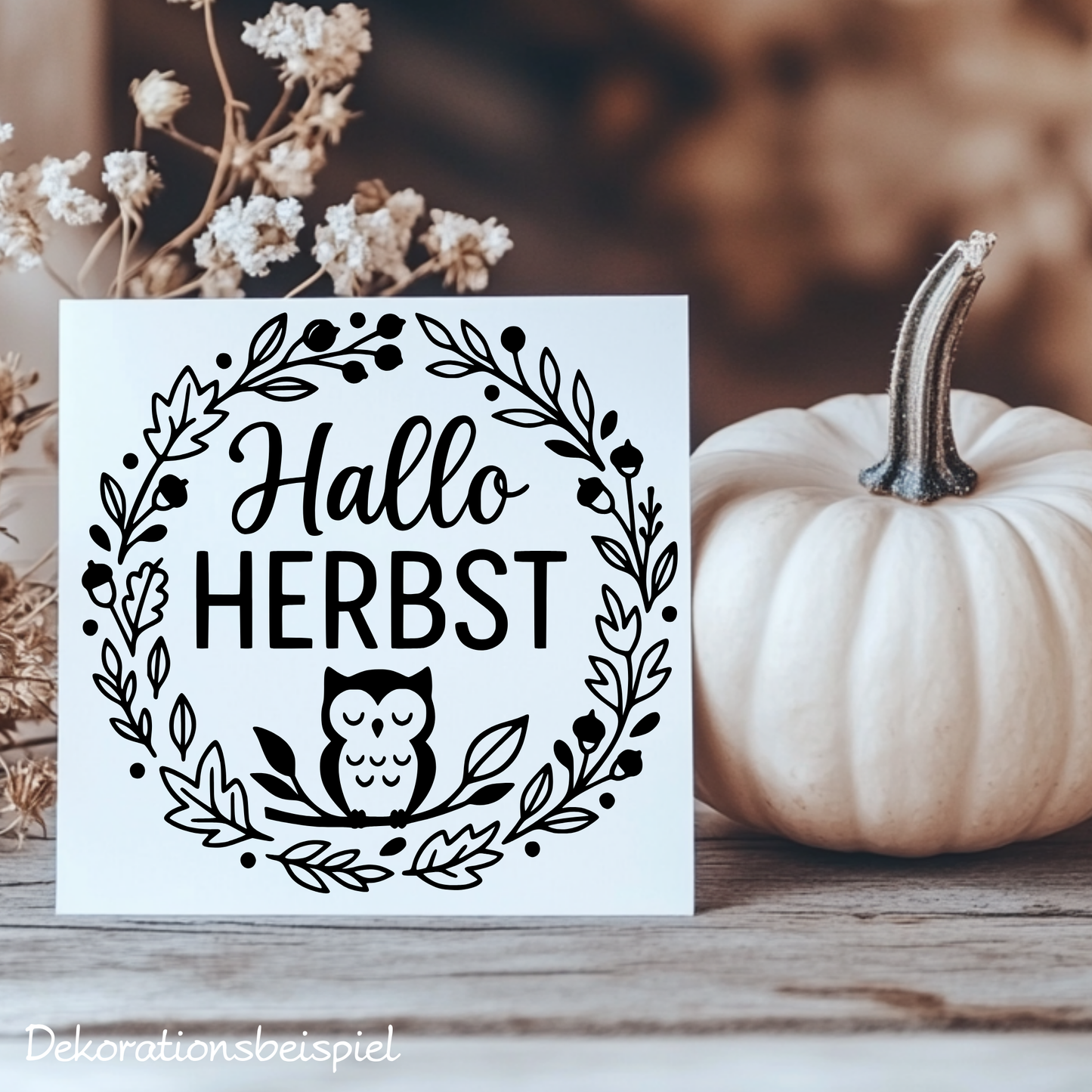 Fensterbild Herbstkranz herbstlicher Aufkleber Vinylaufkleber Hallo Herbst Eule 2