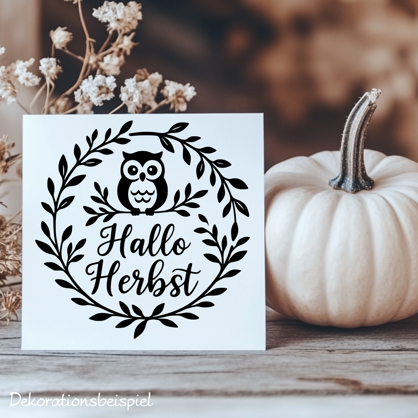 Fensterbild Herbstkranz herbstlicher Aufkleber Vinylaufkleber Hallo Herbst Eule