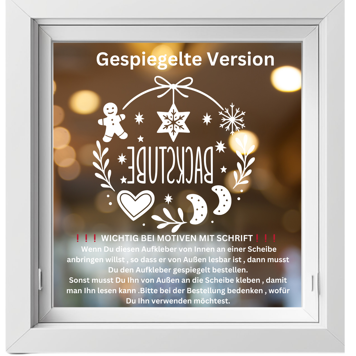 Fensterbild Sticker Weihnachten Backstube mit Lebkuchen | Aufkleber| Weihnachtsbäckerei Exklusiv Design