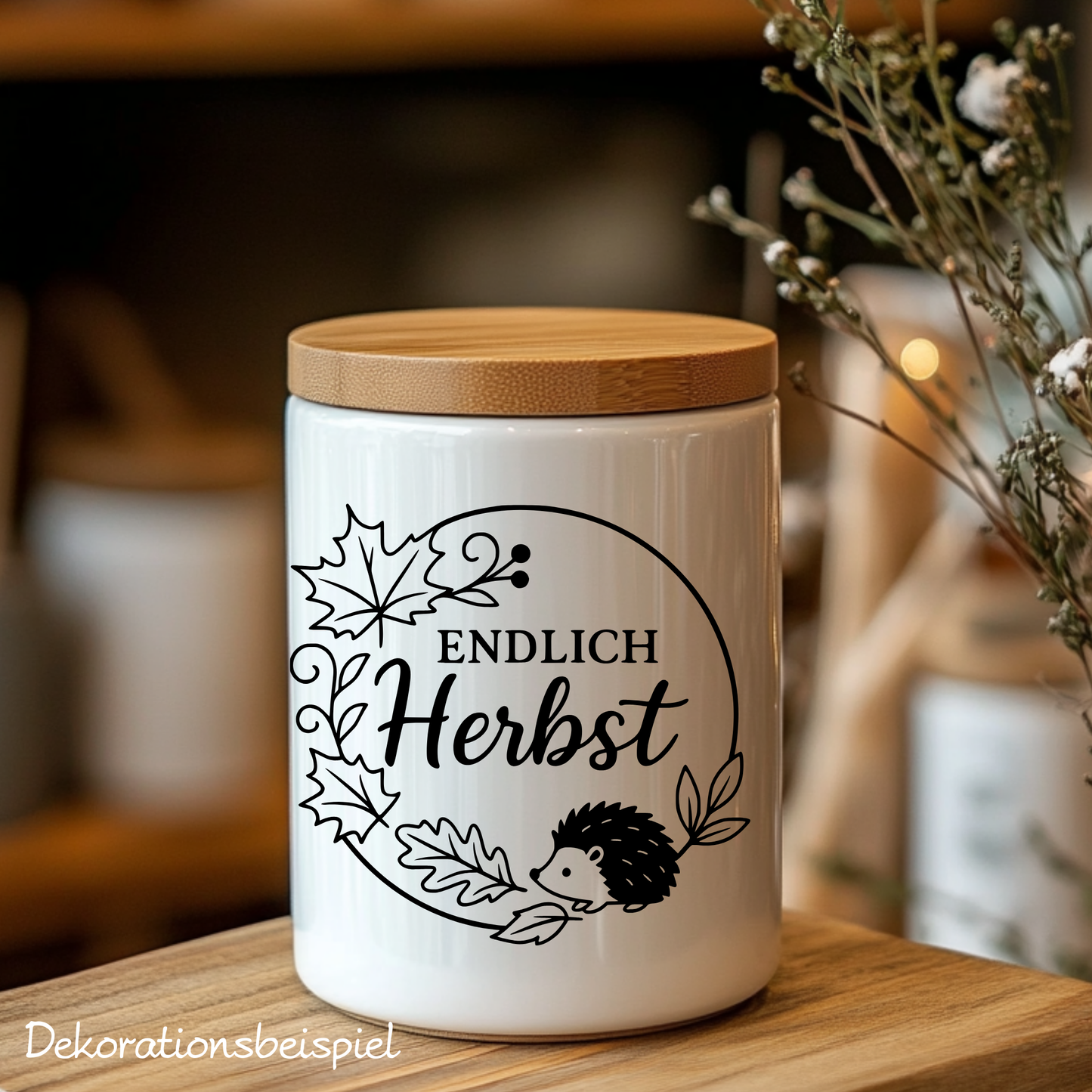 Fensterbild Endlich Herbst mit Igel , Herbstzeit Deko, Herbstlicher Aufkleber, Fensterdekoration, Herbstdekoration