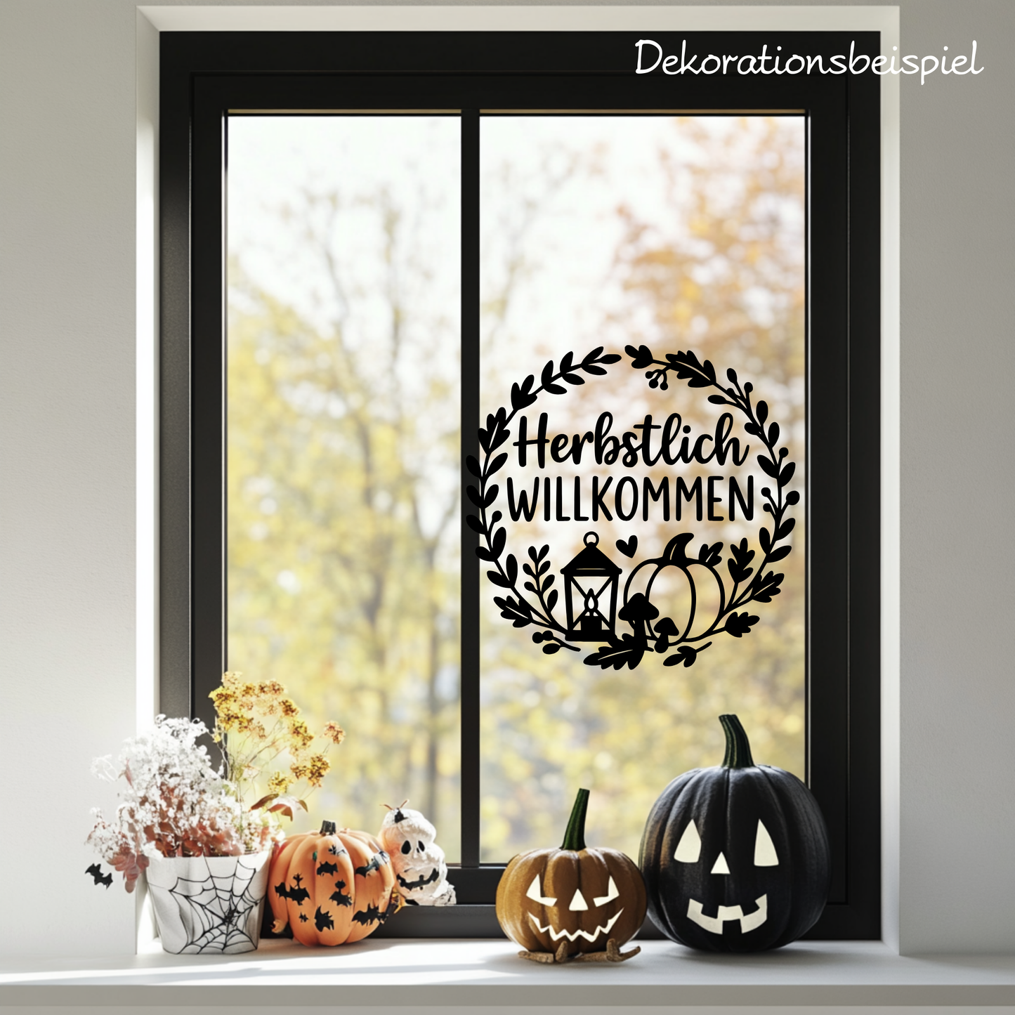 Fensterbild Kranz herbstlich Willkommen Laterne , Herbstlicher Aufkleber