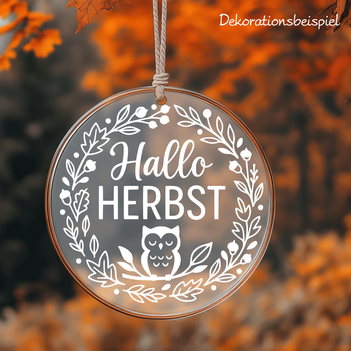 Fensterbild Herbstkranz herbstlicher Aufkleber Vinylaufkleber Hallo Herbst Eule 2