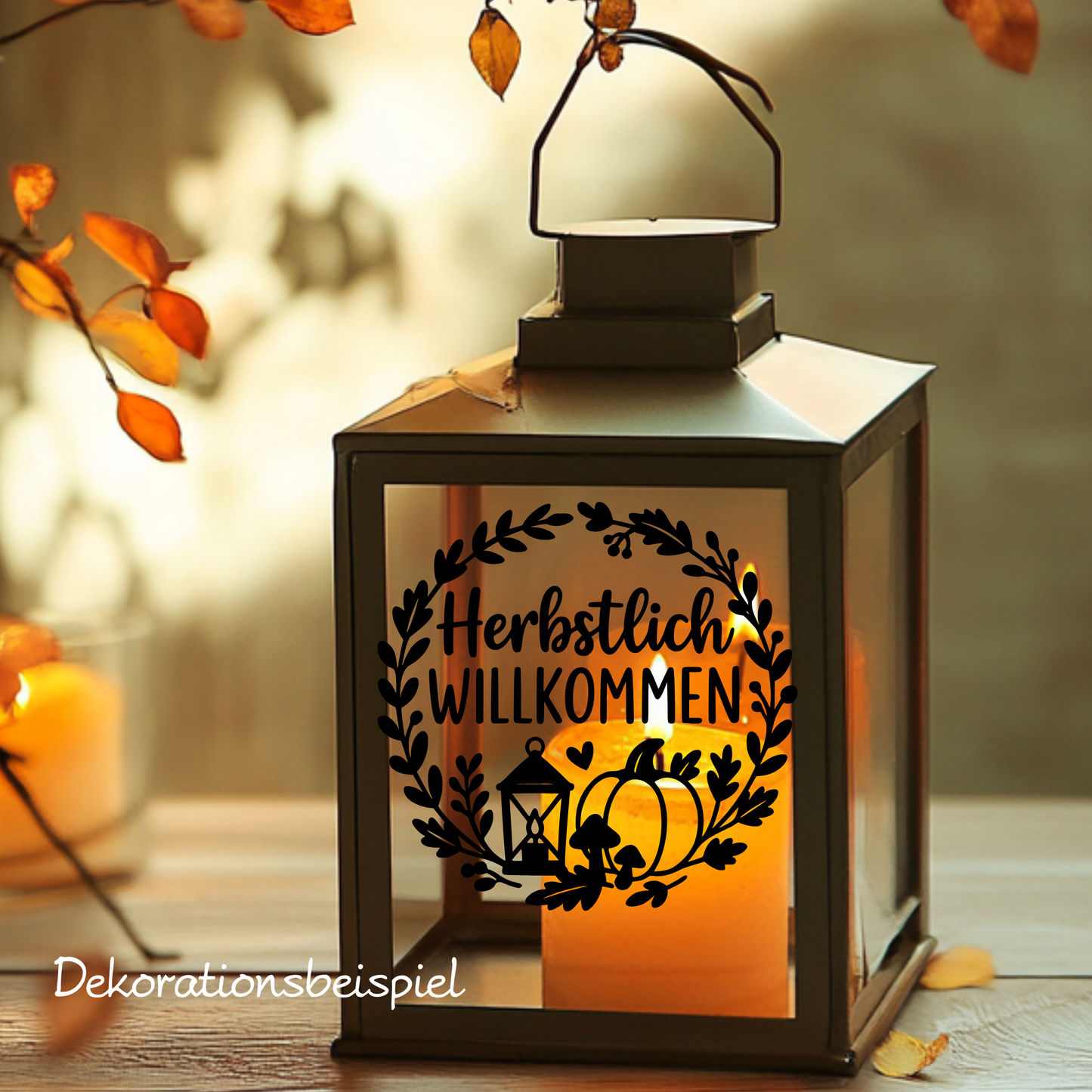 Fensterbild Kranz herbstlich Willkommen Laterne , Herbstlicher Aufkleber