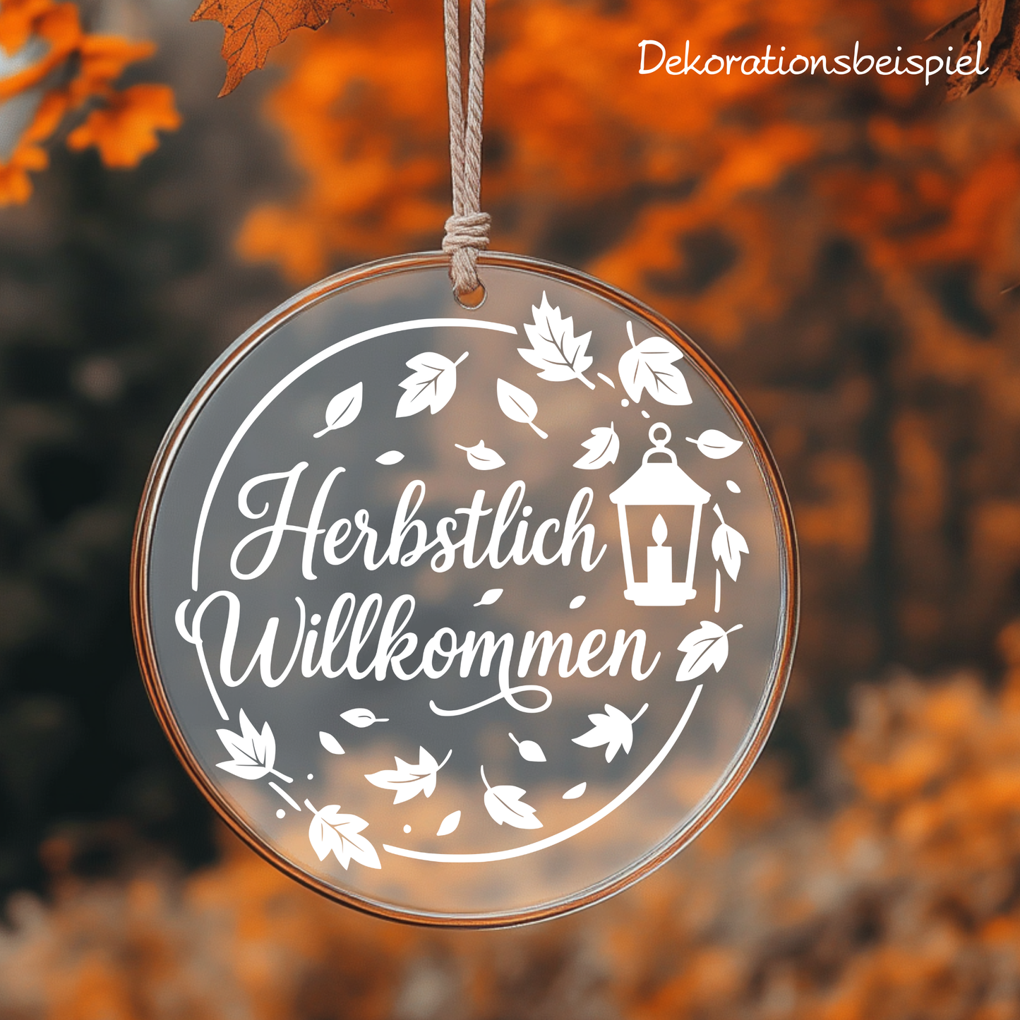 Fensterbild Kranz herbstlich Willkommen , Herbstlicher Aufkleber Herbstlaub