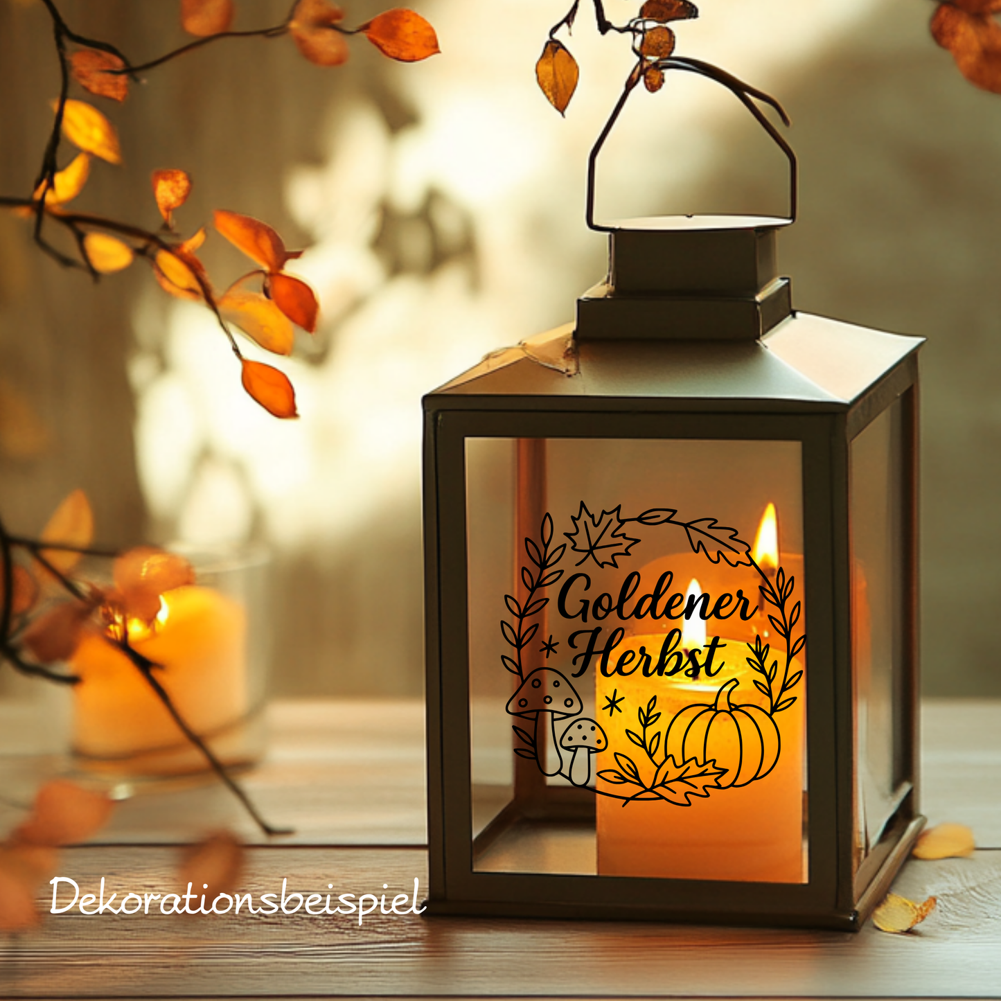 Fensterbild Goldener Herbst Pilze , Kürbis , Herbstlicher Aufkleber