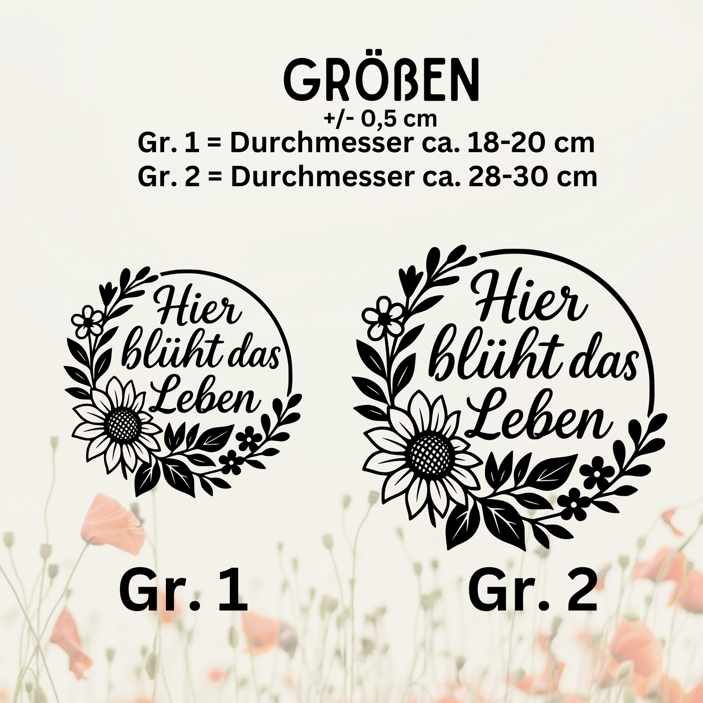 Fensterbild Aufkleber Hier blüht das Leben Blumenkranz