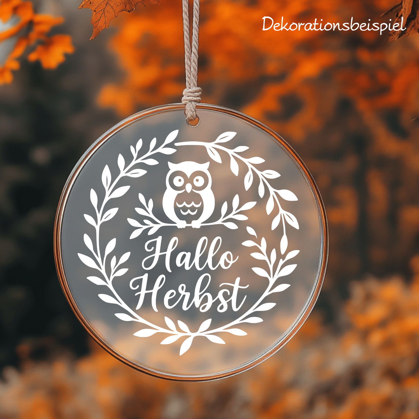 Fensterbild Herbstkranz herbstlicher Aufkleber Vinylaufkleber Hallo Herbst Eule
