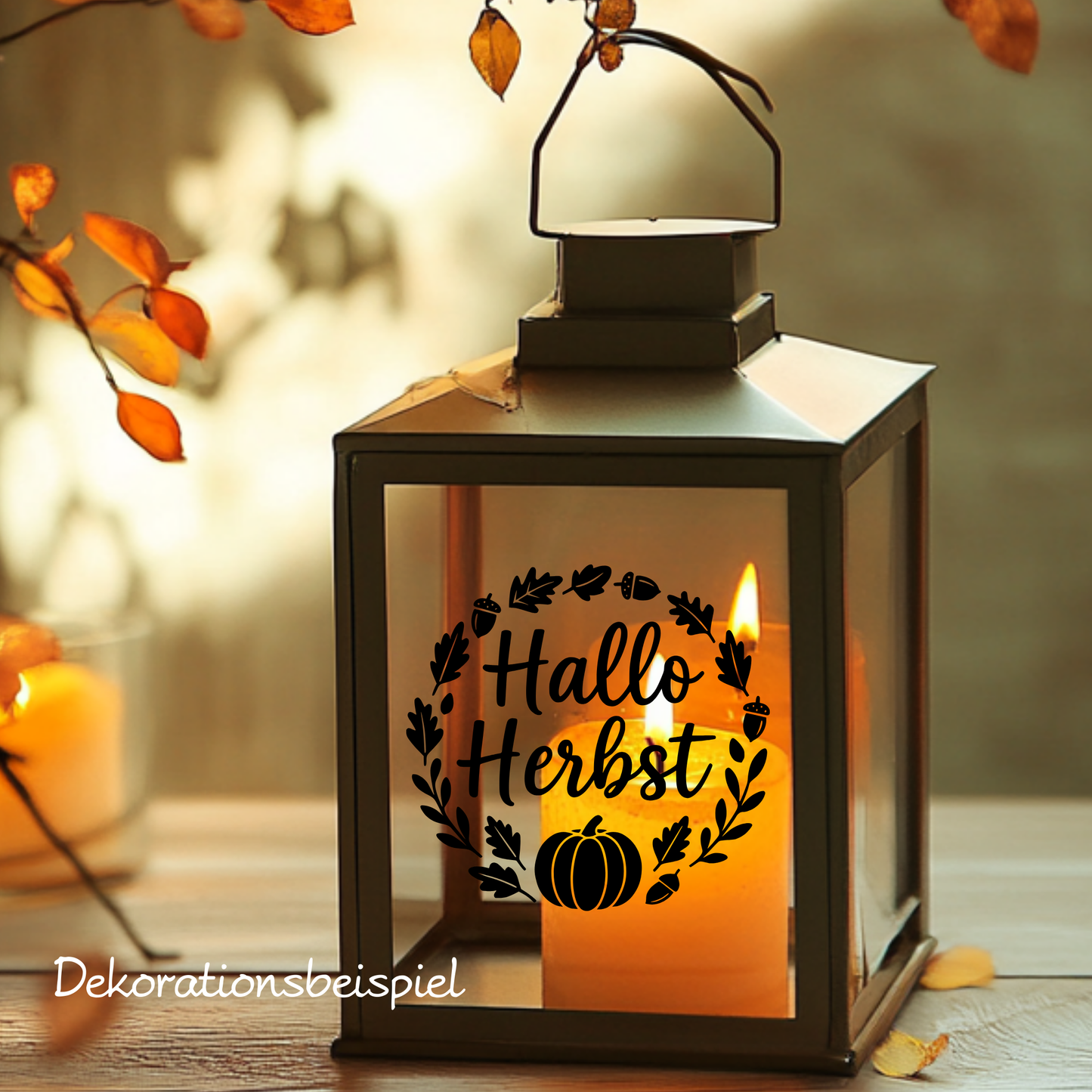 Fensterbild Herbstkranz Aufkleber Hallo Herbst mit Kürbis und Eicheln