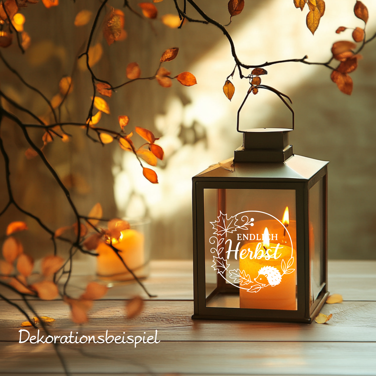 Fensterbild Endlich Herbst mit Igel , Herbstzeit Deko, Herbstlicher Aufkleber, Fensterdekoration, Herbstdekoration