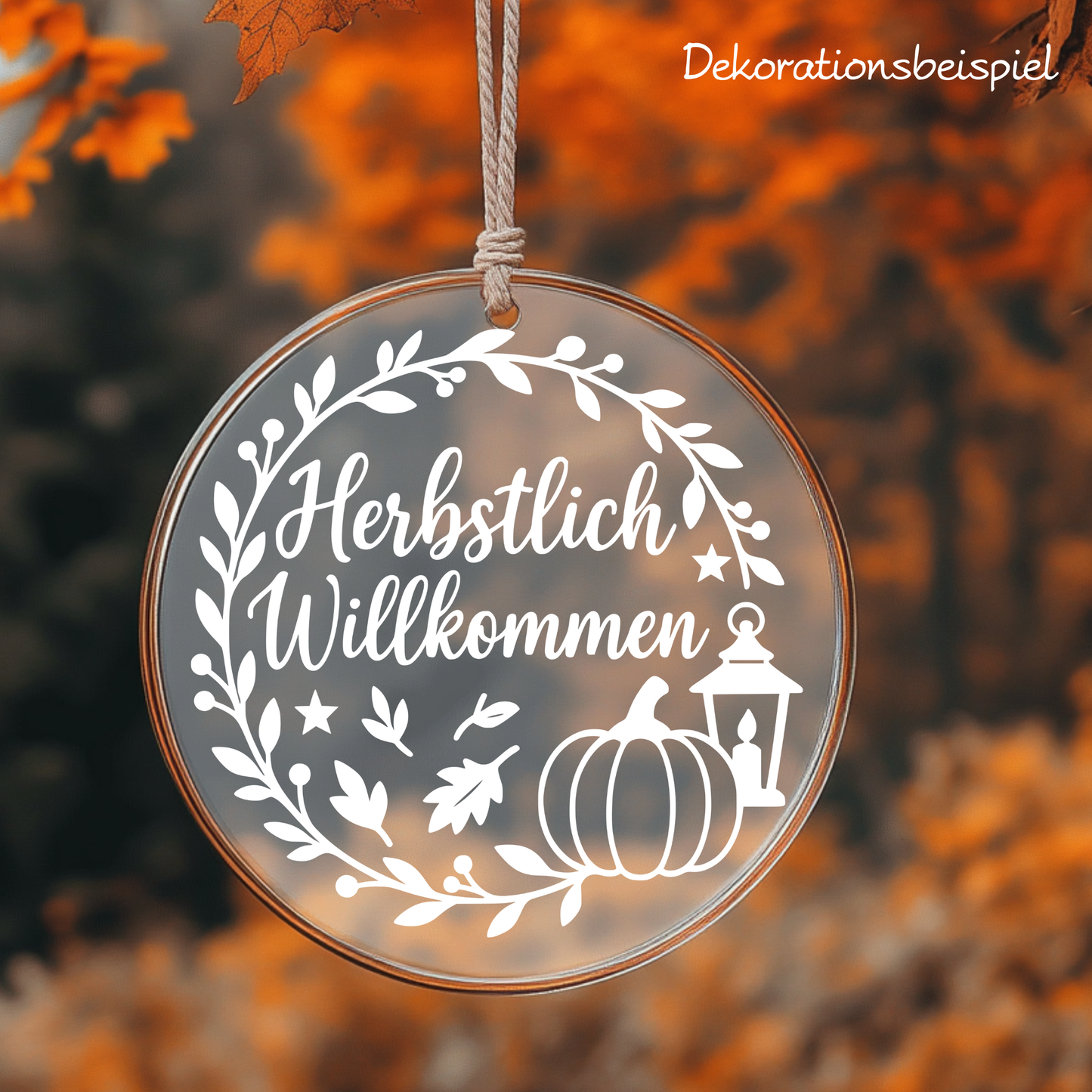 Fensterbild Kranz herbstlich Willkommen , Herbstlicher Aufkleber exkl.