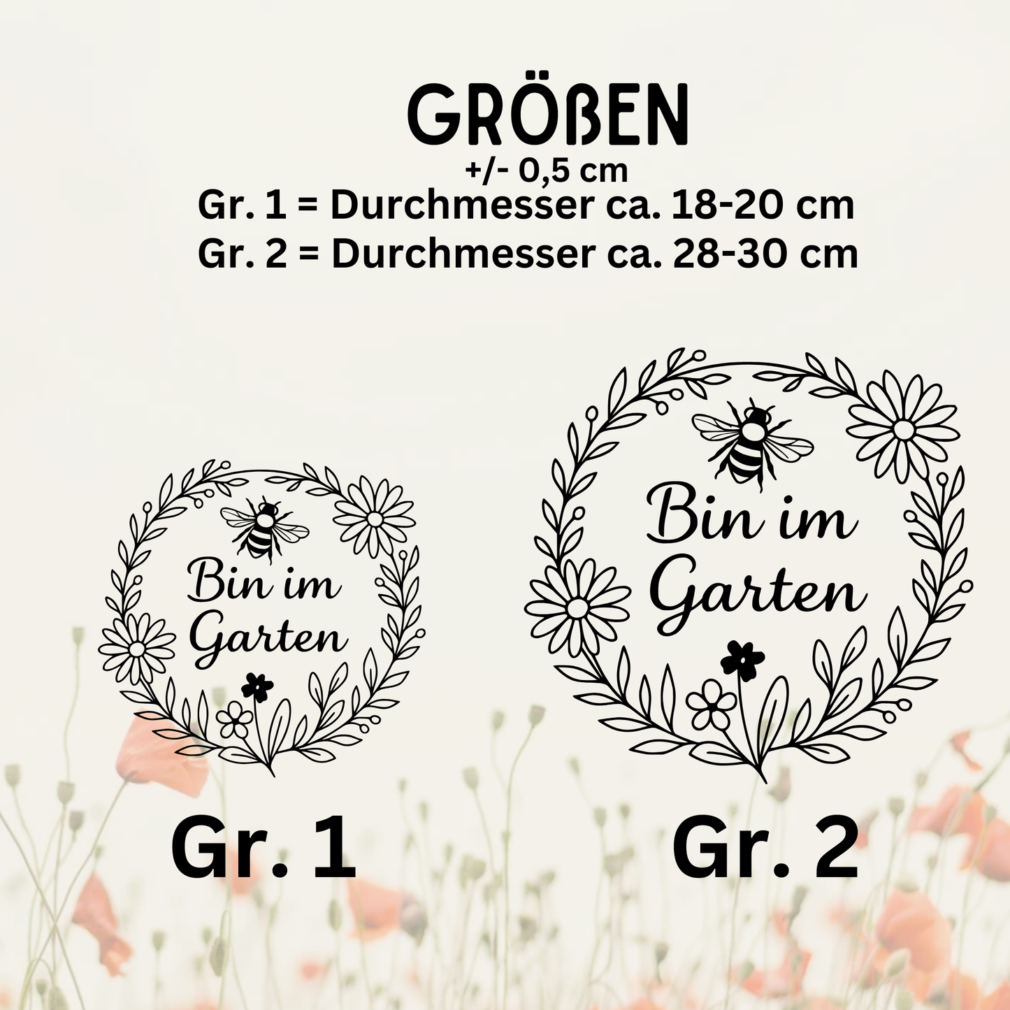 Fensterbild „Bin im Garten Hinweis “ – Vinyl Aufkleber für Fenster, Glas & Spiegel | Handgemachte Fensterdeko in 2 Größen & Farben