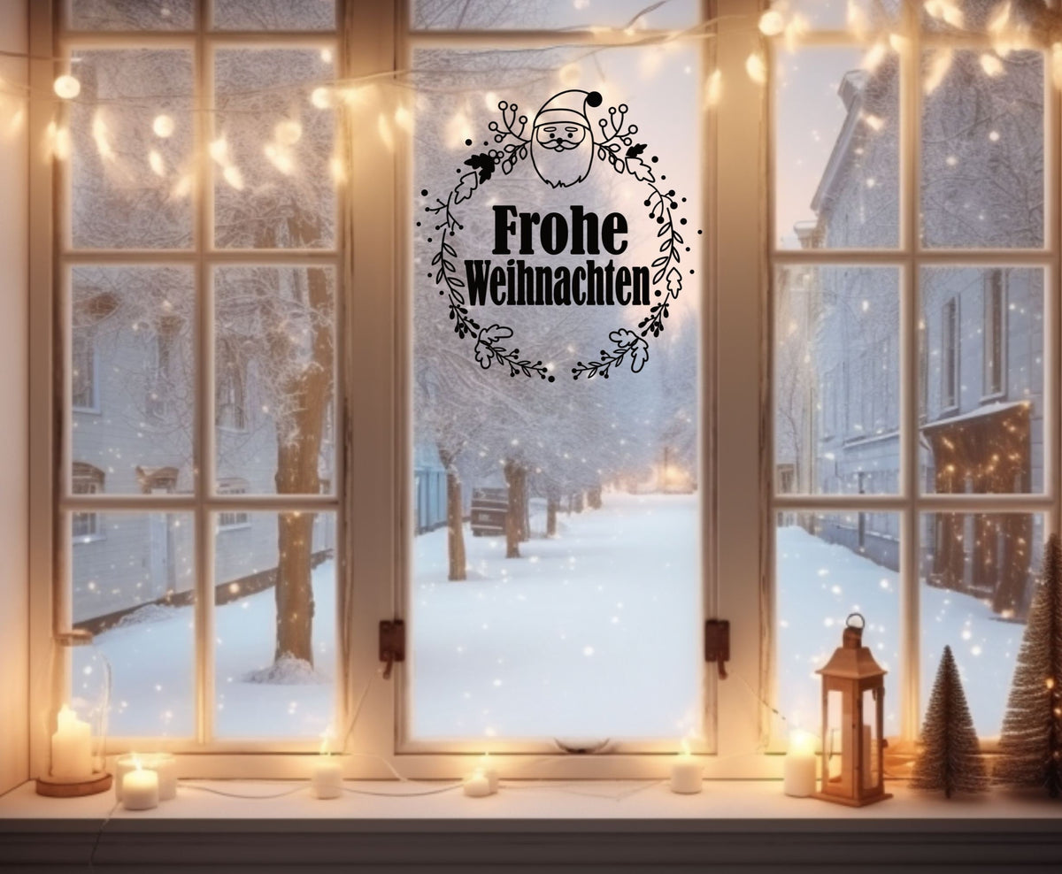 Fensterdeko Frohe Weihnachten Weihnachtsmann Kranz Weihnachten Weihnachtsdeko Deko Fensterbild Aufkleber 2 Farben Glas Sticker Dekoration