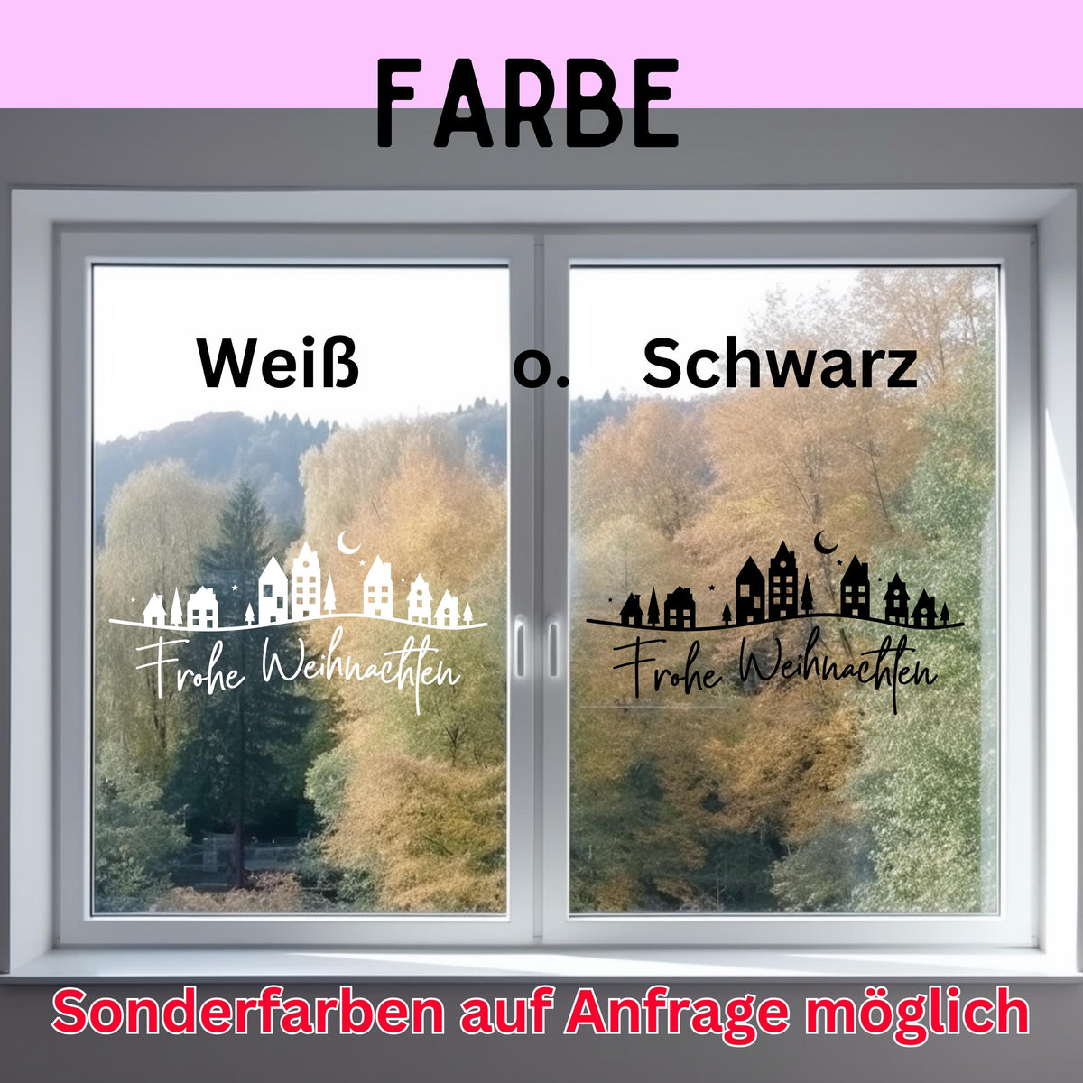 Weihnachtsfensterbild Häuser Stadt Frohe Weihnachten Fensterbild Weihnachtsdekoration Sticker Dekofenster 2 Farben 2 Größen Aufkleber