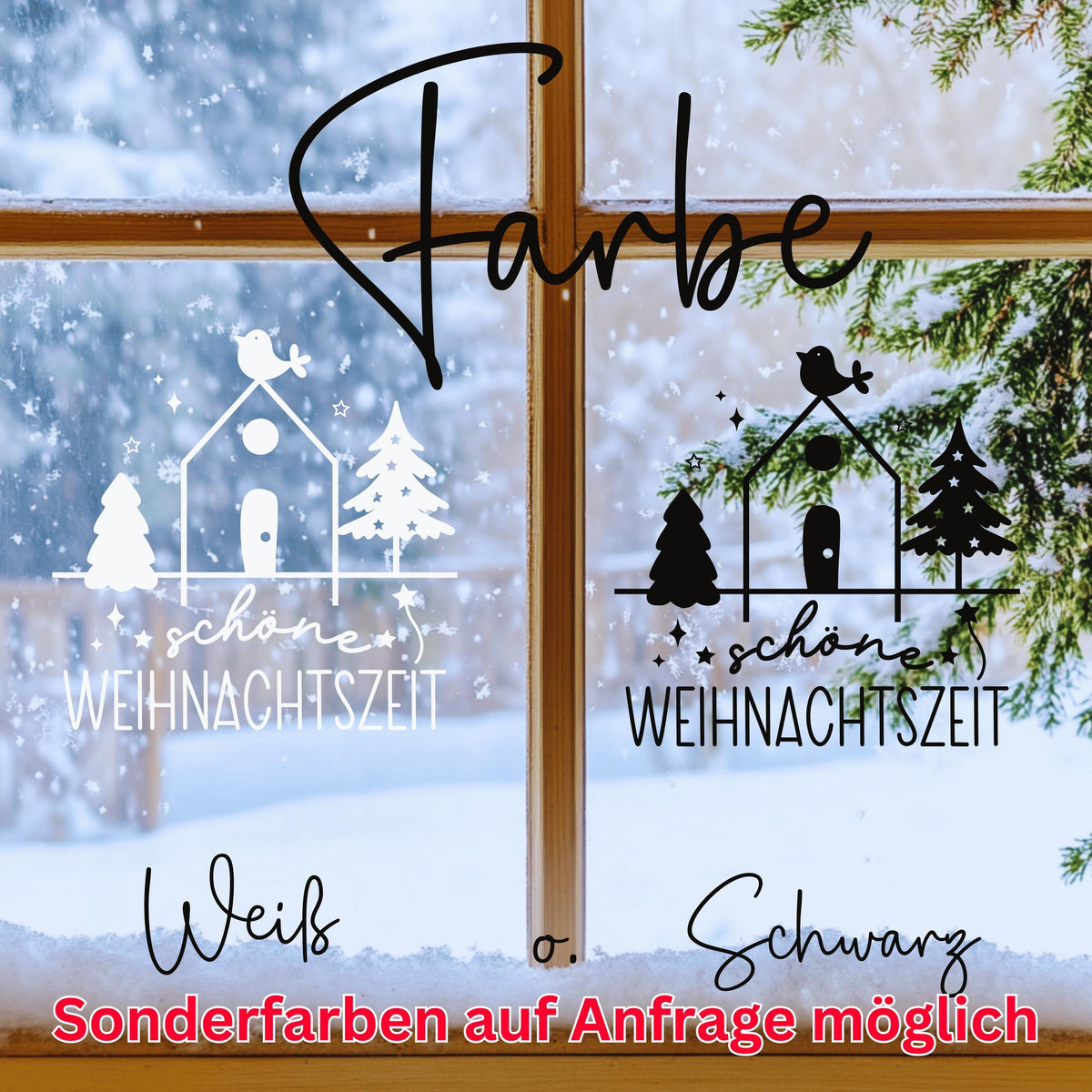 Fensteraufkleber schöne Weihnachtszeit Vogel Häuschen Weihnachten Fensterbild Aufkleber Fenstersticker Winter Deko in 2 Farben 3 Größen