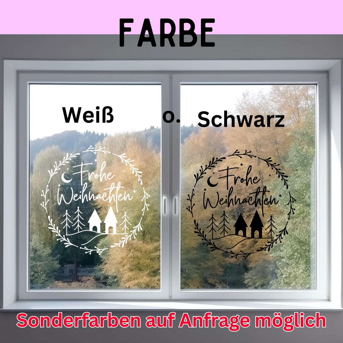 Fensterdeko Frohe Weihnachten Fensterbild Weihnachtsdekoration Sticker Kranz Advent Dekofenster 2 Farben 2 Größen minimalistisch Aufkleber