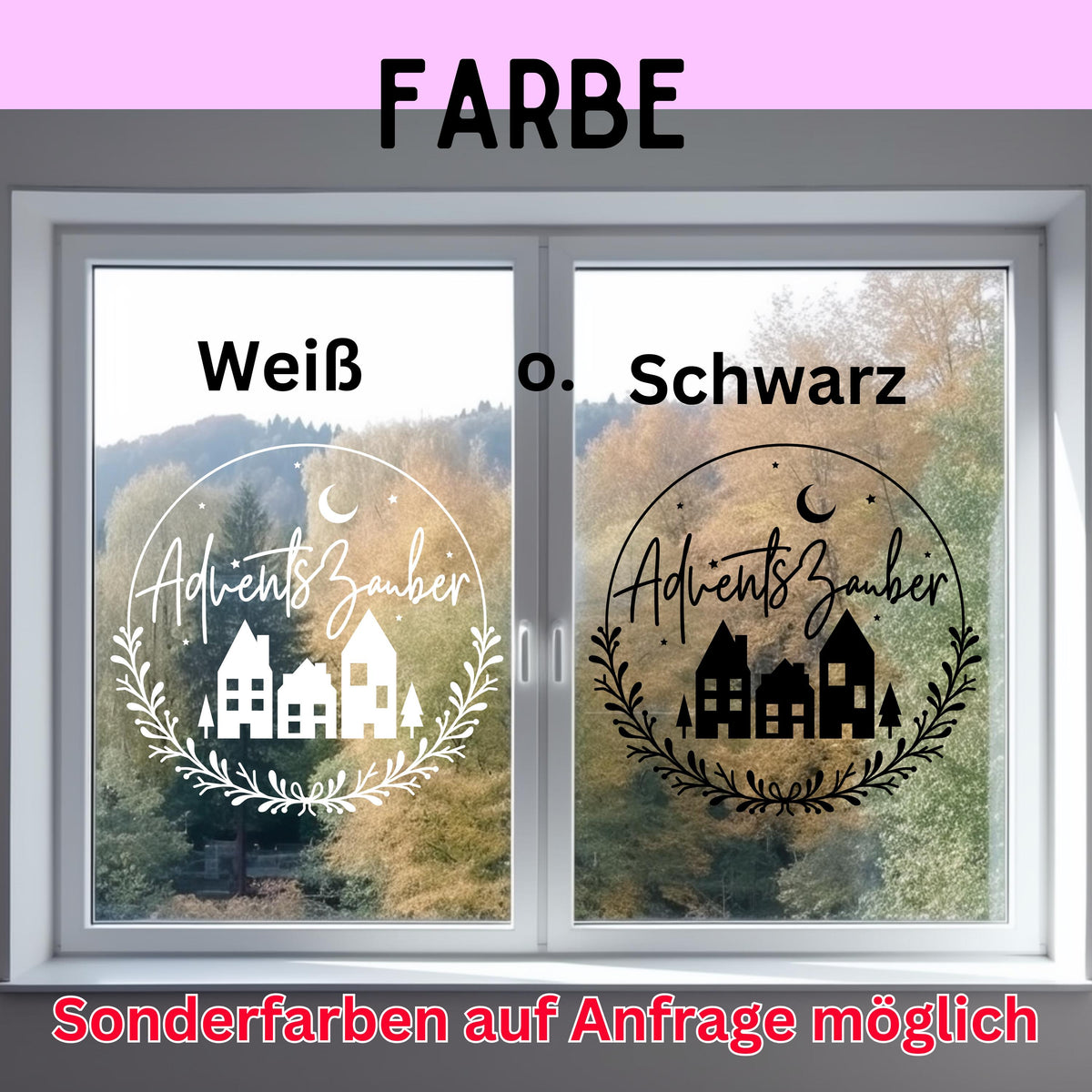Fensterdeko Adventszauber Weihnachten Fensterbild Weihnachtsdekoration Sticker Kranz für Advent Dekofenster in 2 Farben 2 Größen Aufkleber
