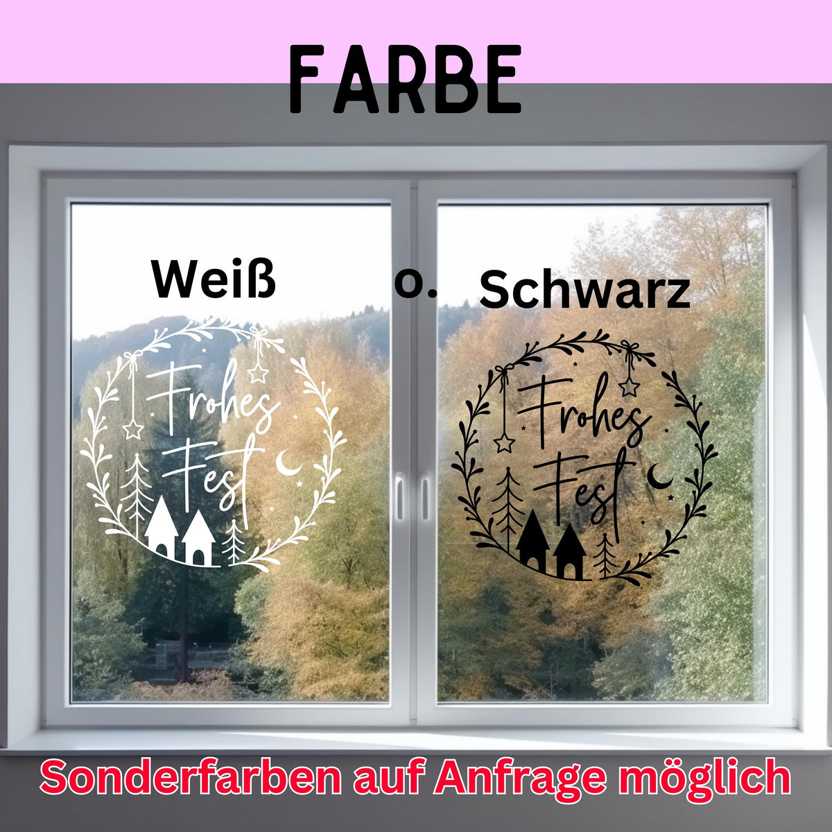 Weihnachtsfensterbild Frohes Fest Weihnachten Fensterbild Weihnachtsdekoration Sticker Kranz Advent Dekofenster 2 Farben 2 Größen Aufkleber