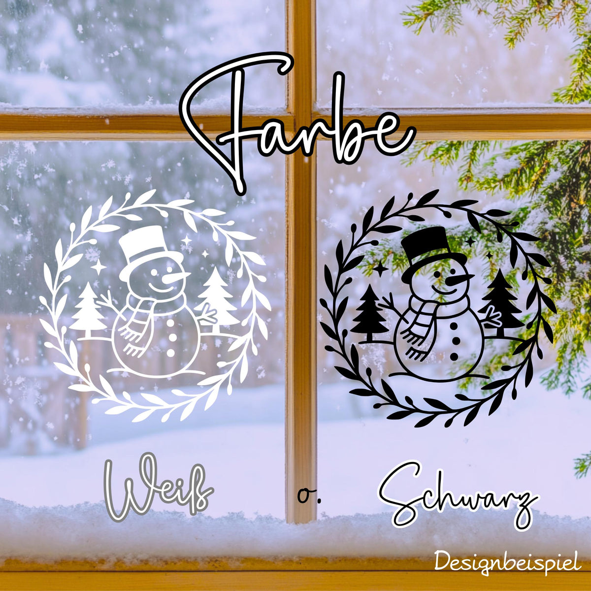 Fensteraufkleber Skandi Weihnachten , Schneemann Weihnachtskranz ,Fensterbild ,DIY Aufkleber, Weihnachtsfensterbild Stil Minimalistisch Deko