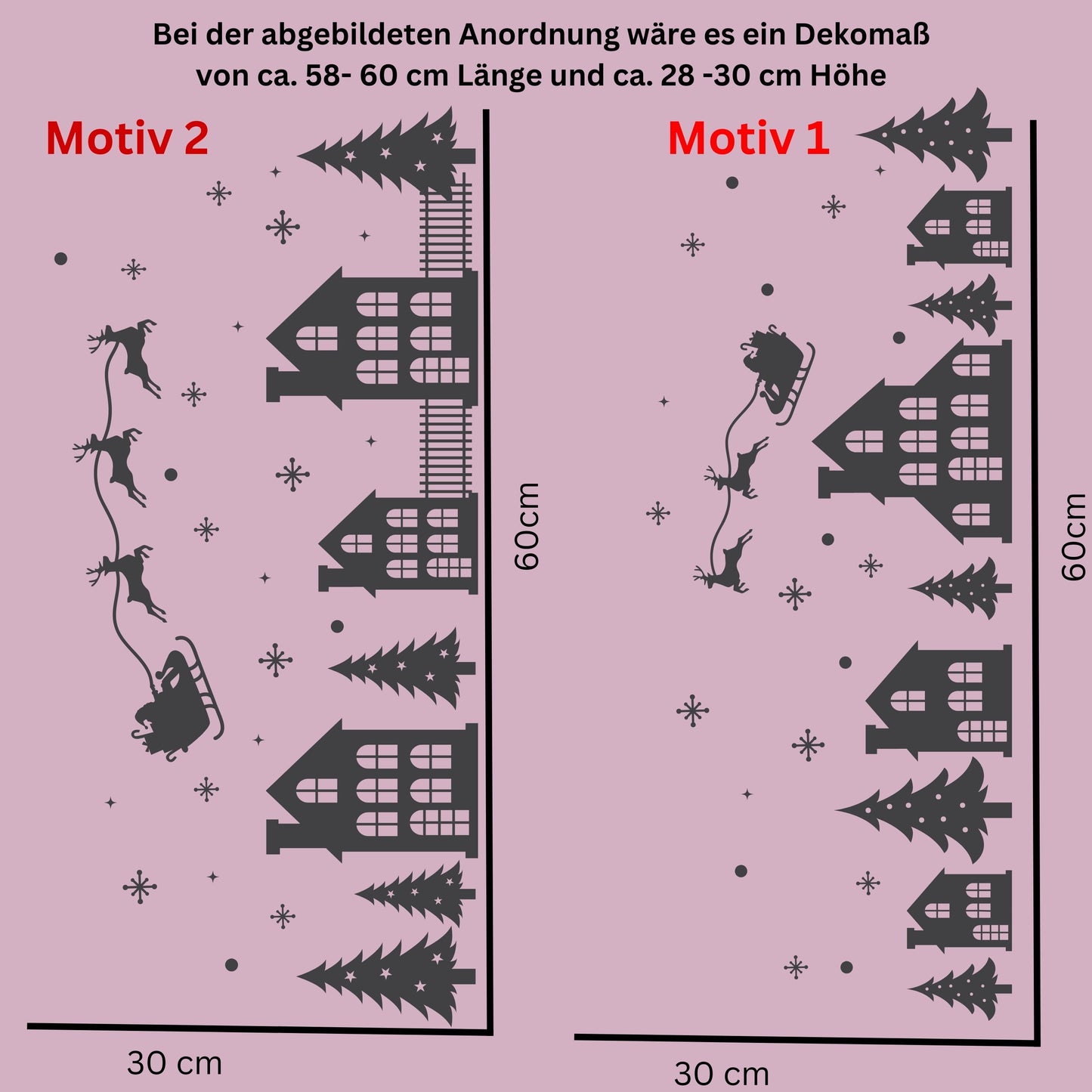 Adventsfenster XXL 60cm  2 Designs zur Wahl Weihnachtsdorf Häuser Häuserreihe Aufkleber Fensterdeko Fensterbild aus Vinyl Weihnachtssticker