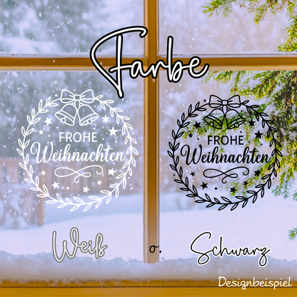 Fensterbild Weihnachtsaufkleber Frohe Weihnachten Kranz Glocken