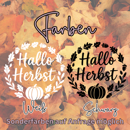 Fensterbild Herbstkranz Aufkleber Hallo Herbst mit Kürbis und Eicheln