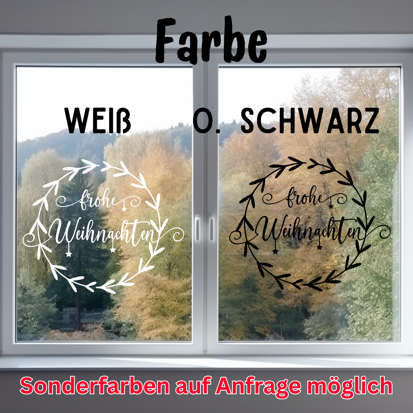 Fensteraufkleber Frohe Weihnachten Fensterbild Aufkleber Fenstersticker Weihnachtsfensterbild Kranz im Stil Minimalistisch Skandinavisch