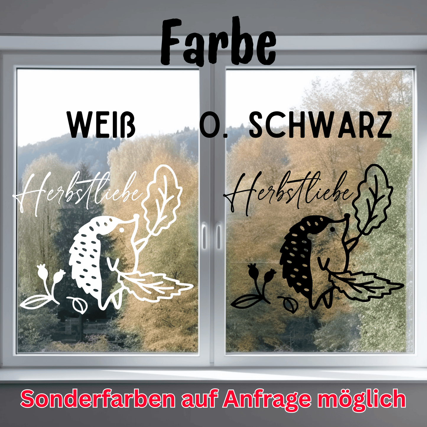 Fensterbild Herbst Igel mit Herbstliebe Sticker Aufkleber herbstliche Fensterdekoration 2 Farben 3 Größen