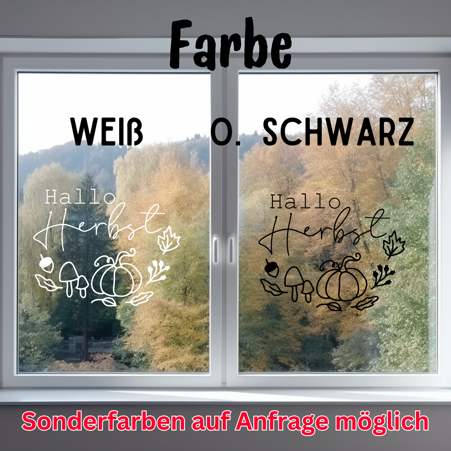 Fensterbild Hallo Herbst mit Spruch Sticker Aufkleber herbstliche Fensterdekoration 2 Farben 3 Größen