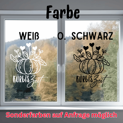 Fensterbild Kürbis mit Herzchen Kürbiszeit Sticker Aufkleber herbstliche Fensterdekoration 2 Farben 3 Größen