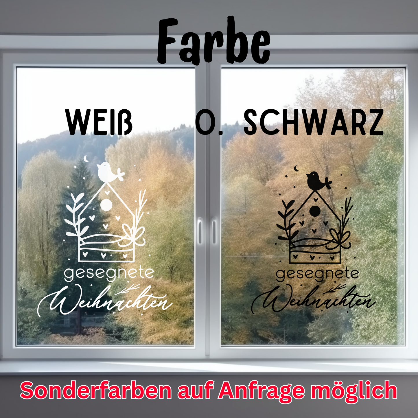 Fensteraufkleber gesegnete Weihnachten Fensterbild Aufkleber Fenstersticker Weihnachtsfensterbild Kranz im Stil Minimalistisch Skandinavisch