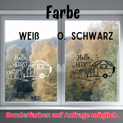 Fensterbild Hallo Herbst Camper Sticker Aufkleber herbstliche Fensterdekoration 2 Farben 3 Größen