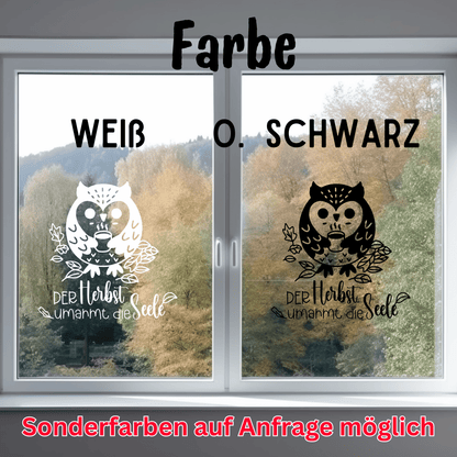 Fensterbild Herbst Eule mit Spruch Sticker Aufkleber herbstliche Fensterdekoration 2 Farben 3 Größen